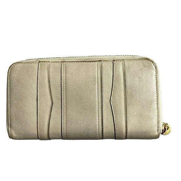 Bvlgari Handbags - Vtg Bvlgari Leather Wallet Womens Ivory Gold Zip Around Stitched Cards Cash *